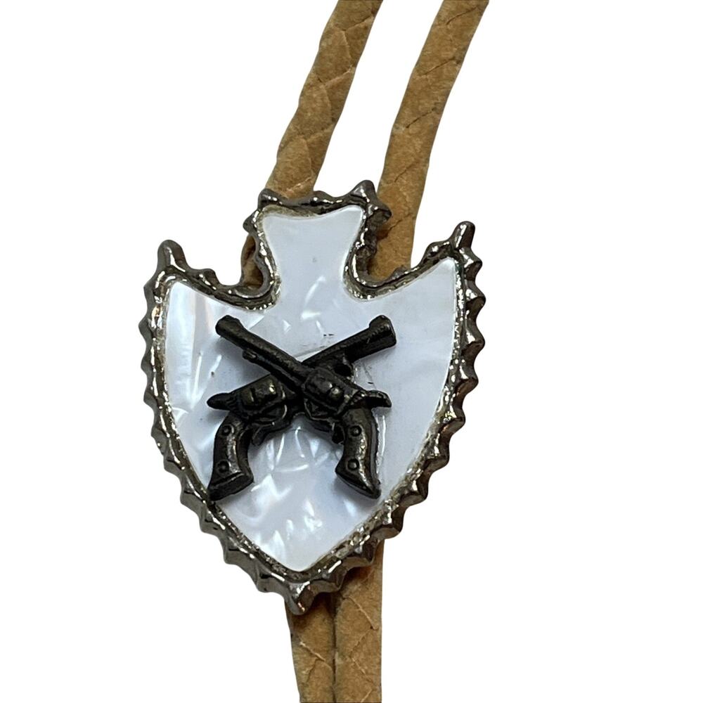 Vintage Gold and Silver Tone Corded Bolo Tie Crossed Pistols Metal Tips